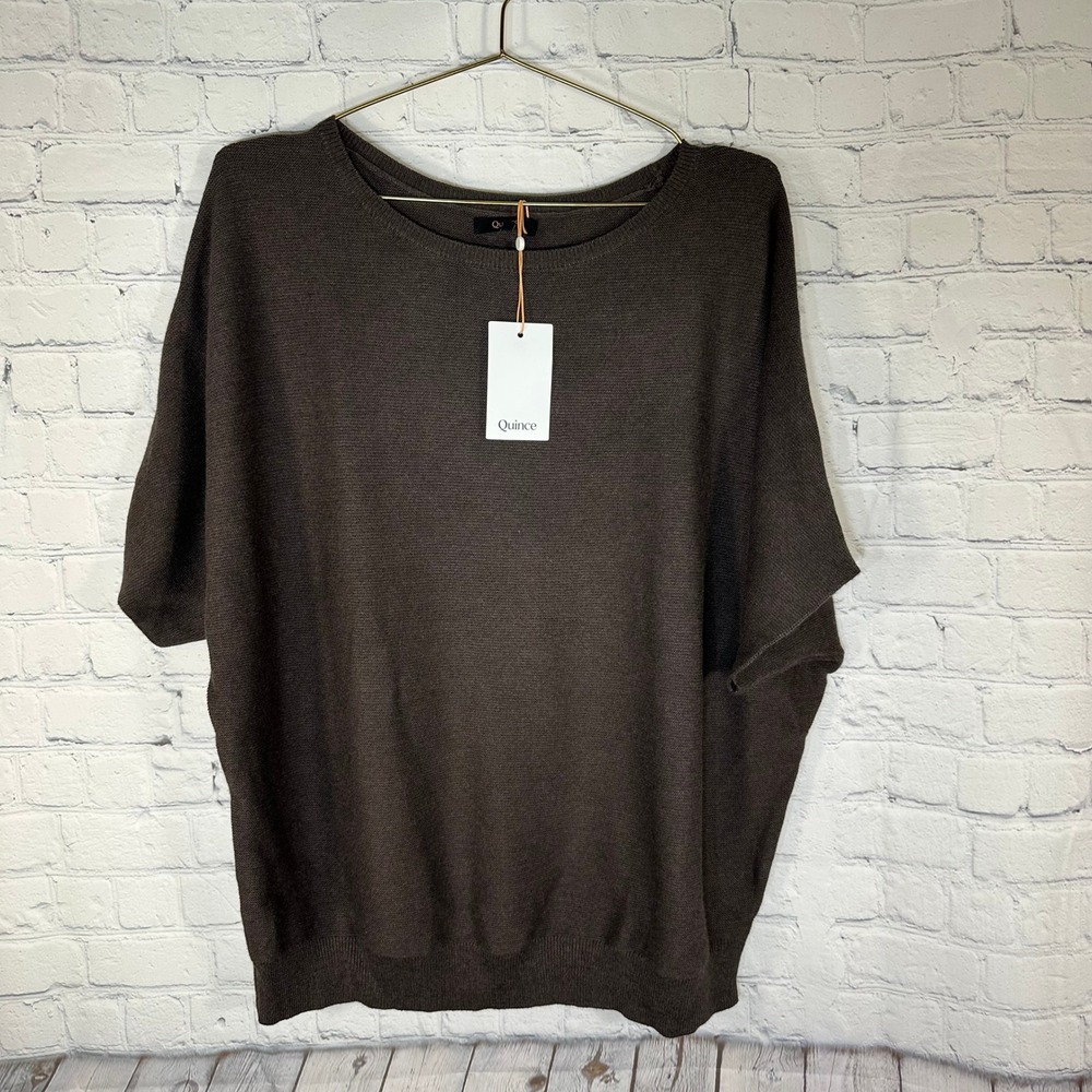 Quince Cotton Cashmere Link-Stitch Dolman Sweater Mocha Heather L LB96128-CMA01